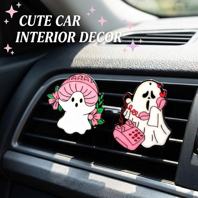 Car Air Fresheners Vent Clips Car Diffuser Vent Clip, Car Decoration Cute Car Interior Decor, Car Accessories for Women (2 Pcs Pink Halloween Ghost-C)