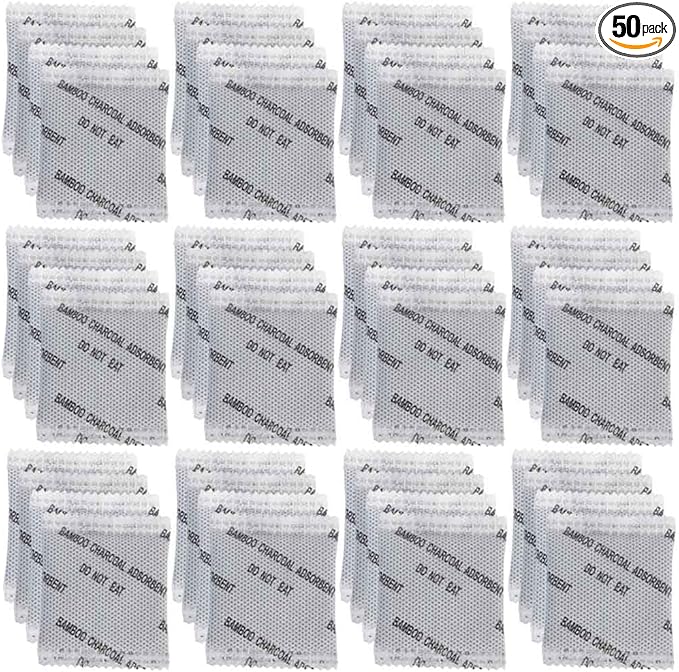 50Pack Natural Activated Charcoal Odor Eliminator Air Purifying Bag for Home or Shoe Odor Absorber; Car Air Freshener;5g/Pack Deodorizer and Moisture Absorbers for Home,Car,Closet,Shoe,Pets