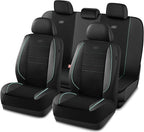 Skechers Air-Cooled Memory Foam Seat Cover,Mesh Thick Car Seat Covers,Piping Leather Car Seat Cover,Airbag Compatible,Automotive Comfort for Most Cars, Vans, Trucks, SUV(Mint,Full Set)