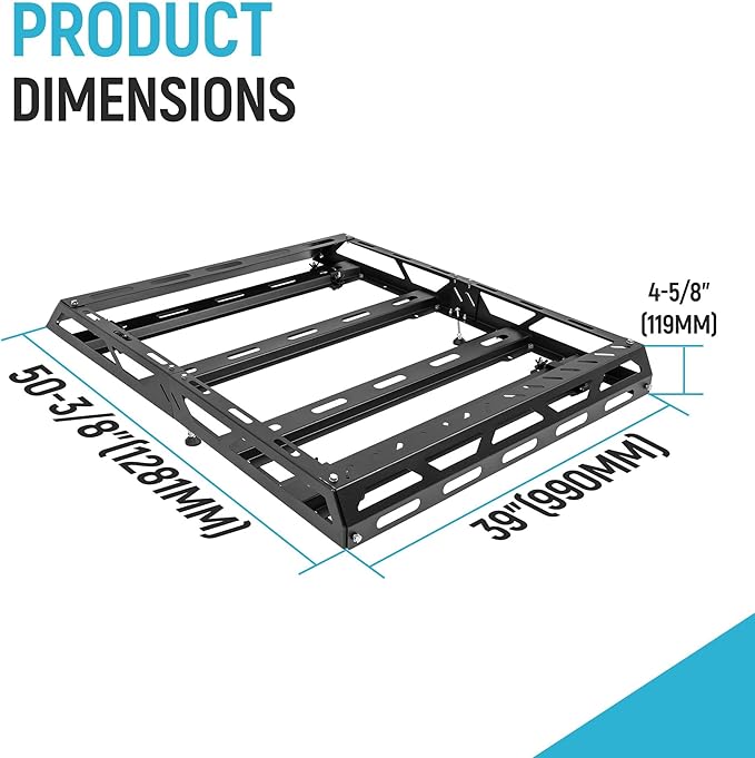 ECOTRIC 50" x 39" x 4.75" Roof Rack Cargo Basket W/Cross Bars Fit for Car SUV Pickup Truck Van Universal Top Cargo Carrier Metal Luggage Storage Holder Basket Rack for Travel 150Lbs Steel Black