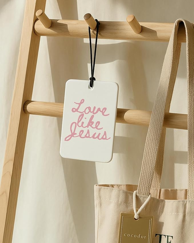 Pink Christian Car Air Freshener 4 Pcs, Girly Pink Bow Floral Religious Hanging Air Freshener for Cars Closet Drawer Books, Cute Preppy Christian Car Accessories Mirror Decor for Women