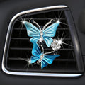 Car Air Fresheners Vent Clips for Women, Cute Dual Butterfly Diamond Rhinestone Air Freshener Vent Clip Sparkly Bling Car Accessories for Women (Blue)