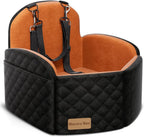 Dog Car Seat for Small/Medium Dogs, Elevated Dog Booster Seat Memory Foam Puppy Car Seat with Washable Cover, Travel Safety Pet Seat for Car with Storage Pockets Up to 35 lbs (Black/Brown)