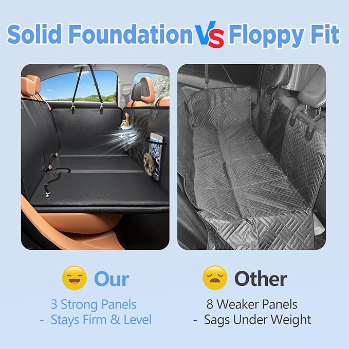 Back Seat Extender for Dogs, PU Leather Dog Car Seat Cover for Back Seat with Hard Bottom, 100% Waterproof, Scratch Proof and Anti Slip Dog Hammock for Cars and SUVs, Holds 400 lbs