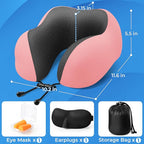 Travel Pillow, Travel Pillows for Sleeping Airplane, Neck Pillow Airplane, Memory Foam Neck Pillow Set with Eye Mask, Earplugs and Storage Bag -Pink