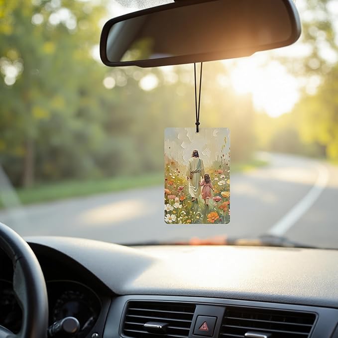 Jesus Christian Car Air Freshener 4 Pcs, Cottagecore Wildflower Jesus and Girl Religious Hanging Air Freshener for Cars Closet Drawer Books, Christian Girly Floral Car Accessories for Women