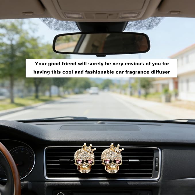 Gothic Skull Car Air Freshener Vent Clips with 2 Pads, Halloween Scented Car Accessories for Men Women, Automotive Interior Decor and Cool Car Fresheners for Men， Spooky Gift Idea-A3