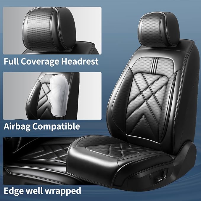 CX-90 Car Seat Covers Custom Fit for Mazda CX-90 2007-2026, Full Coverage Premium Leather Waterproof Breathable Seat Covers, Automotive Seat Protectors, Airbag Compatible(2 Front Seats, Black)