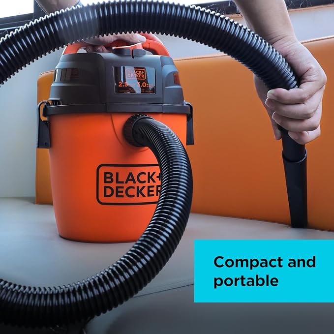 BLACK+DECKER 2.5 Gallon Shop Vac, 3 HP Wet Dry Vacuum with Powerful Suction, Portable for Garage Car and Home Use, Pet Hair Cleaning, Accessories Included, BDXV18134PA