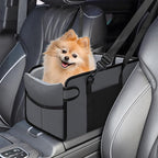 Portable Dog Car Seat for Small Dogs - Adjustable Safety Leash, Washable Cushion & Storage Pocket - Pet Booster Seat for Car Travel- Grey
