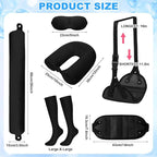 BreezeHug 4 Pcs Travel Comfort Kit with Memory Foam Travel Pillow Airplane Footrest Hammock 3D Contoured Eye Mask Compression Socks Neck Pillow for Car Flight Sleeping Support (Black)