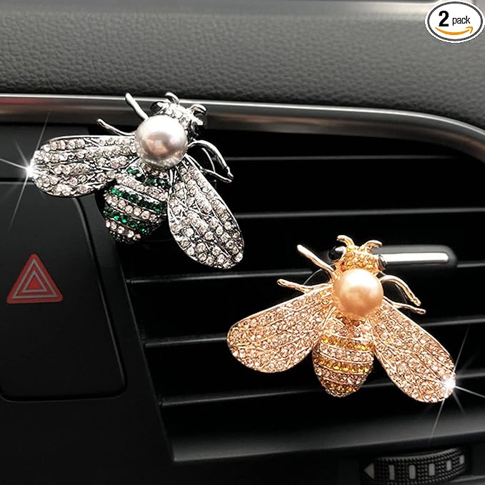 2 Pieces Small Bee Air Vent Clips Bling Bee Car Accessories Cute Car Air Freshener Rhinestone Gift Decorations Charm Car Clip Interior Air Vent Decor