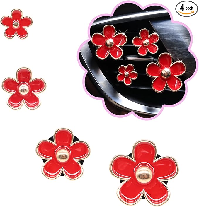 4pcs Flowers Air Vent Clips Red Daisy Car Air Freshener Vent Clips Cute Fower Car Accessories for Women Refillable Diffuser