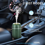 Car Diffuser for Essential Oils Portable Mini Ultrasonic Mist Humidifier 100ml USB Aromatherapy Diffuser Freshener with Colorful Lights for Small Space Home Office Bedroom (Green)