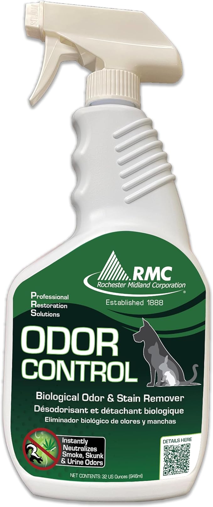 Rochester Midland PRS Stain & Odor Eliminator- 32oz, Enzyme Urine Odor Eliminator, Carpet Cleaner Spray, Fresh Lavender Fragrance for Strong Odor, Dog Pee and Cat Urine Enzyme Cleaner Destroyer