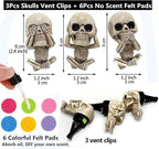 Evil Skull Car Air Fresheners Vent Clips, Cool Skull Car Accessories with 6 Felt Pads, Cute Automotive Halloween Decorations Interior for Men Women