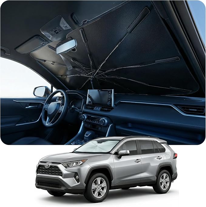 [Upgraded] DooGooCoo Windshield Sun Shade Umbrella - Small, Car Sunshade for Front Windshield [UV Block & Heat Shield], Keep Car Cooler & Protect Interior Sun Shade for car Windshield (52"x31")