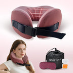 SPRFUFLY Super Soft Travel Pillow, 100% Memory Airplane Pillow with Sleep Mask and Ear Plugs, Breathable Removable Cover & Ergonomic Design - Essentials Neck Pillow for Airplane, Office & Home Use