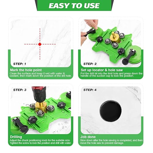 Diamond Hole Saw Kit, 10 PCS Tile Brazed Drill Bits Set with Double Suction Cup Guide, 6-50 mm Dry/Wet Hole Saws for Ceramic, Glass, Porcelain, Marble, Granite
