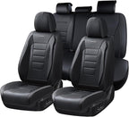 Coverado Seat Covers Full Set, Car Seat Cover Black, Seat Covers for Cars, Car Seat Protector, Nappa Leather Car Seat Cushion, Waterproof Car Seat Covers Front Seats and Back Fit for Most Cars