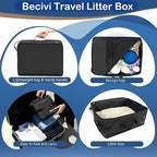 Portable Cat Travel Litter Box with Lid and 10 Pcs Disposable Liner Bags, Leak-Proof & Collapsible, Easy Clean Odor-Control Cat Travel Essentials for Car, Hotel, Airplane, Camping,Trips Black