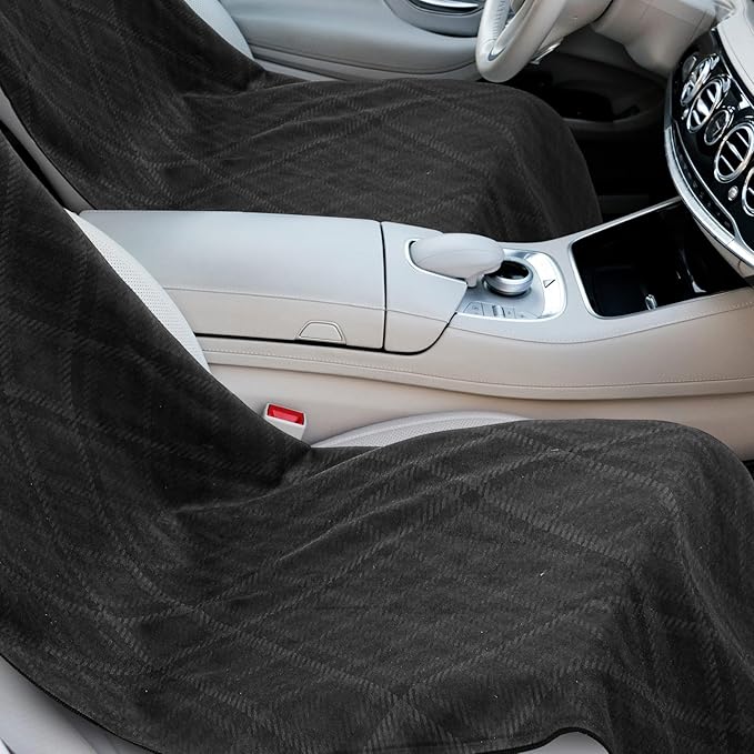 2 Pack Car Seat Towel Covers with Storage Bag 63 x 32 Inch Athletic Running Towel Seat Sweat Washable Non Slip Cover Gift for Car Outdoor Sport Activities (Black Plaid)