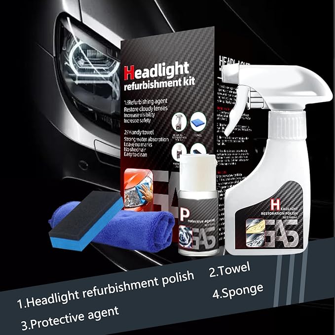 Headlight Restoration Kit, Automotive Headlight Cleaner Polishing Kits, Headlamp Repair Polisher Cleaning Kits Ceramic Coating Spray Head Light Restoring Kit for All Vehicle Types