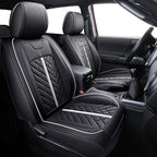 Tomatoman Tacoma Seat Covers Compatible with Toyota Tacoma 2005-2022 2023 2024 2025 2026 Truck Access Crew Double Cab TRD Offroad SR5 V6 Waterproof Faux Leather Car Cushions(Full Set/Black-White)