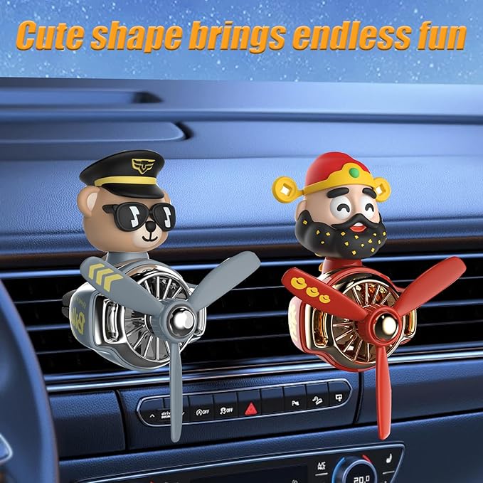 2Pcs Car Air Fresheners, Cute Bear Pilot Automotive Air Outlet Creative Car Perfume Diffuser, Automotive Accessories Air Vent Decoration with 8 Fragrant Tablets (Silver 2+Red 3)