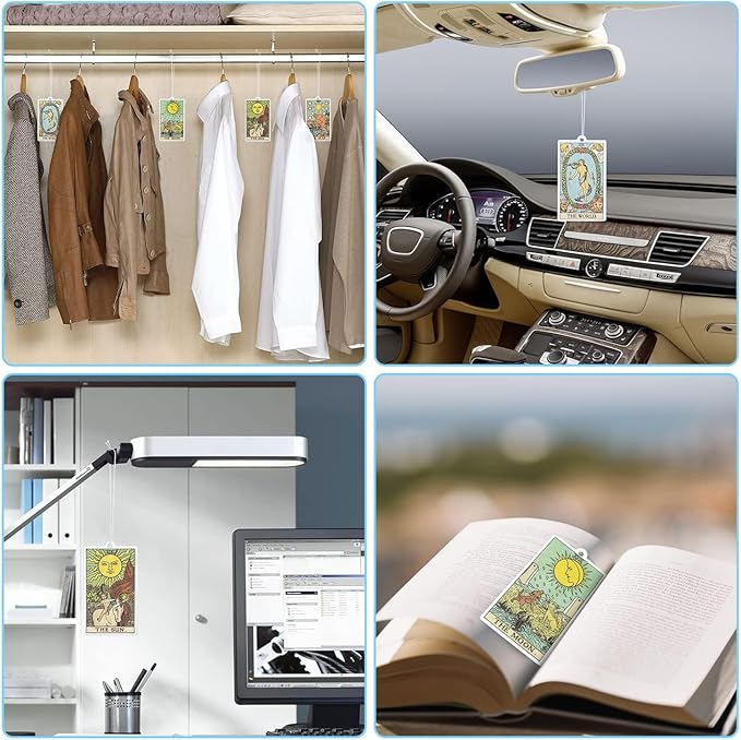 L1rabe 4Pcs Tarot Hanging Air Freshener Fragrance Scented Cards, Tarot Cards Theme Car Aromatherapy Tablets for Car Bedroom Wardrobe Shoe Cabinet, Quickly Eliminate Odor Home Office Pendant Decoration