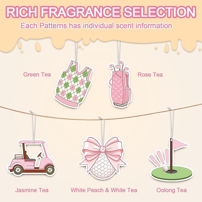 Car Air Fresheners,5-Pack Golf Green Tea Scents Cute Car Accessories,Funny Hanging Ornament Decor for Rearview Mirror,Long-Lasting Fresh Gifts for Women,Girls,Coworkers,Golfer