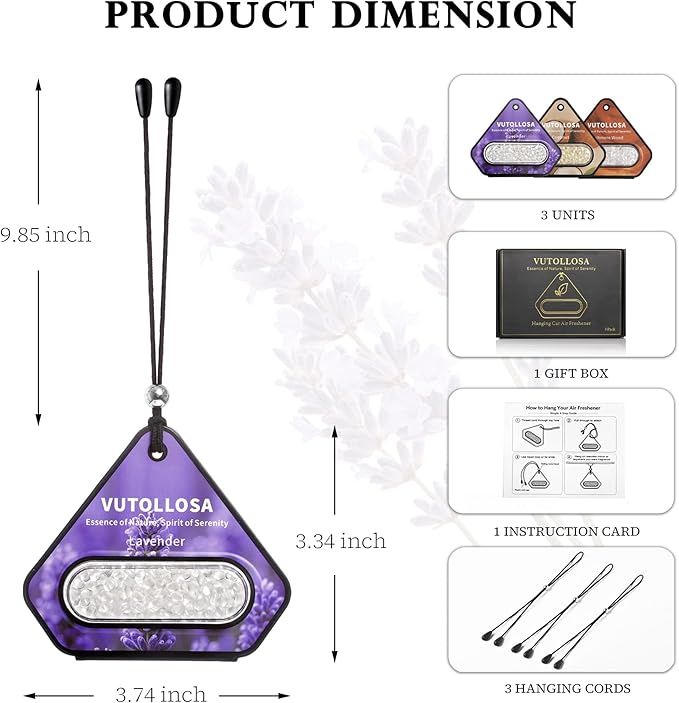 3 Pack Car Air Freshener & Car Deodorizer, Scented Trio (Coconut, Lavender & Cashmere Wood) - Long Lasting Hanging Car Air Fresheners for Women & Men, Car Accessories by VUTOLLOSA