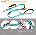 AUBELL Tactical Dog Leash Heavy Duty,4-6ft Reflective Strong No Pull Bungee Leash for Medium Large Dogs with Comfortable Padded Double Handle,Car Seat Belt,360 Degree Rotating Carabiner,Teal