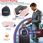 napfun Neck Pillow for Traveling, Upgraded Travel Neck Pillow for Airplane 100% Pure Memory Foam Travel Pillow for Flight Headrest Sleep, Portable Plane Accessories, Pink Striped Kit