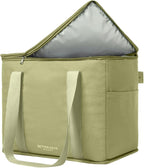 Nook Theory Reusable Insulated Grocery Bag - Leak Proof, X Large Cooler Bag - Insulated Shopping Bags for Groceries - Travel Cooler Bag for Frozen and Hot Food with Zippered Top (Full Sage)