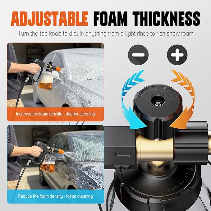 Foam Cannon for Pressure Washer, Foam Blaster with 1/4 Inch Quick Connector 1L Bottle Adjustable Snow Foam Lance and Thick Foam for Safe Washing Car/Motorcycles