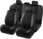 Skechers Air-Cooled Memory Foam Seat Covers,Mesh Thick Car Seat Covers,Piping Leather Car Seat Cover,Airbag Compatible,Automotive Comfort for Most Cars, Vans, Trucks, SUV(Pink, Full Set)