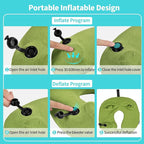 Inflatable Travel Neck Pillow for Airplane, Head Support Velvet Adult Neck Pillow for Long Flight, Kit with Eye Mask, Earplugs and Storage Bag,1, Green