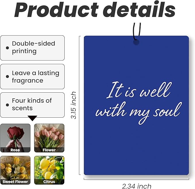 Retro Blue Floral Christian Car Air Freshener 4 Pcs - Trendy Girly Bible Verse Air Freshener Hanging Decor for Cars Closet Drawer Books, Girly Christian Car Accessories Mirror Decor for Women