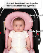 Infant Car Seat Insert for Newborn Girls Boys, 3 in 1 Reversible Cushion for Carseat with Strap Pads Buckle Cover Extra Soft Carseat Support Pad for All Season, Pink