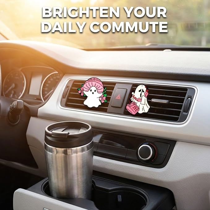 Car Air Fresheners Vent Clips Car Diffuser Vent Clip, Car Decoration Cute Car Interior Decor, Car Accessories for Women (2 Pcs Pink Halloween Ghost-C)