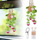 Crochet Car Air Freshener, 10ml Empty Refillable Oil Diffuser Bottle with Hanging Crochet Flower Strawberry Plant & Hanging Tools, Car Rearview Mirror Diffuser for Wall Art & Home & Office Decoration