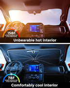 [2026 Upgraded] Weektic Truck Windshield Sun Shade for F-150/Silverado/Tundra/RAM 1500/Sierra - 5 Layers Ice Crystal Coating Blocks 99% UV, Cools Interior | 360° Swivel Handle for Easy Use
