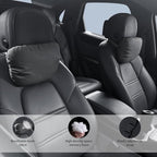 2 Pack Car Neck Pillows, PU Leather Car Headrest Support with Adjustable Strap, Ergonomic Dupont Bio Cotton Head Rest Pillow for Road Trips & Daily Commutes (Black, Soft Style)
