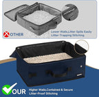 Portable Cat Travel Litter Box with Lid and 10 Pcs Disposable Liner Bags, Leak-Proof & Collapsible, Easy Clean Odor-Control Cat Travel Essentials for Car, Hotel, Airplane, Camping,Trips Navy
