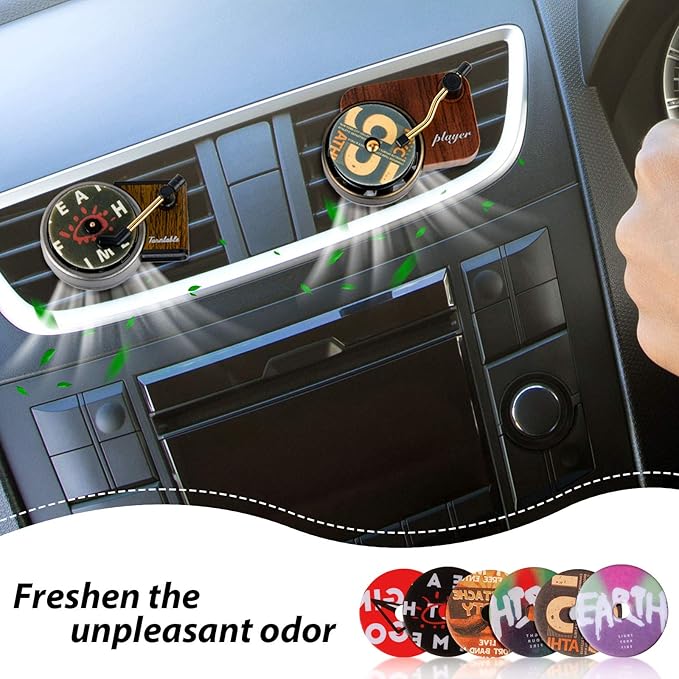 Frienda 14 Pieces Record Player Car Air Freshener Vent Clip Included 2 Pcs Retro Aromatherapy Diffuser, 12 Pcs Refill Pads for Gift, Air Freshener Car Decor Accessories, Music Lover Gifts