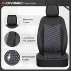 Coverado Front Seat Covers, Breathable Mesh & Leather Car Seat Protectors, Black Driver Seat Cover, Car Seat Cushions, Universal Automotive Seat Covers Fit for Most Sedans SUV Truck, Black