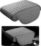 Car Armrest Cushion, 12.2"×8.3" Leather Auto Memory Foam Center Console Pad with Storage Pocket, Waterproof & Anti-Scratch Elbow Pillow Armrest Seat Box Protector, Universal Fit (Gray)
