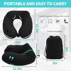 Inflatable Travel Neck Pillow for Airplane, Head Support Velvet Adult Neck Pillow for Long Flight, Kit with Eye Mask, Earplugs and Storage Bag,1, Black