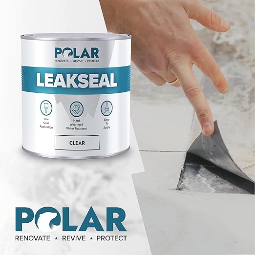 Polar Specialist Coatings Clear Leak Fix Paint - 85 oz - One Coat Waterproof Sealant with Reinforced Fibers, Instantly Seals Leaks & Cracks for Roofs, Drainpipes and Gutter Repairs for Exterior Use